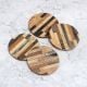 Circle Shaped Handmade Brown Wooden Coasters - Pack of 4